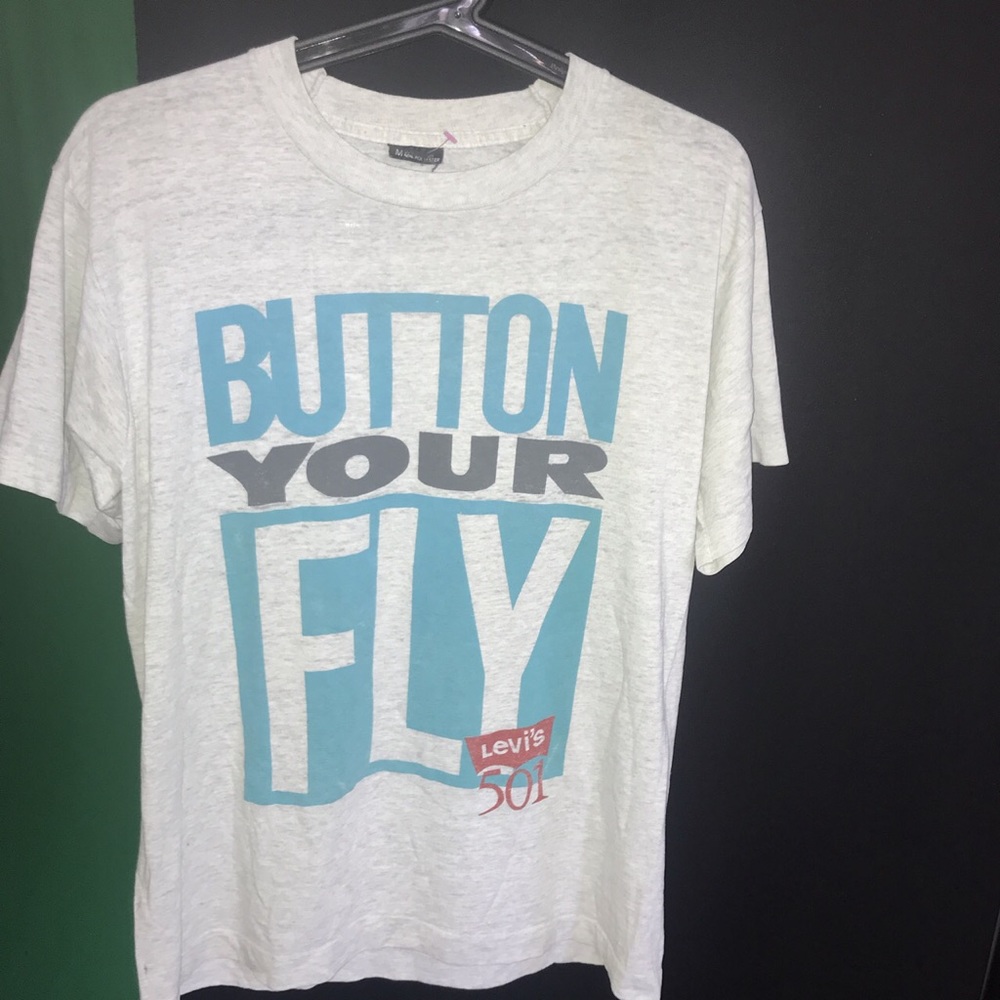 VINTAGE LEVIS Button Your Fly Tee 90s